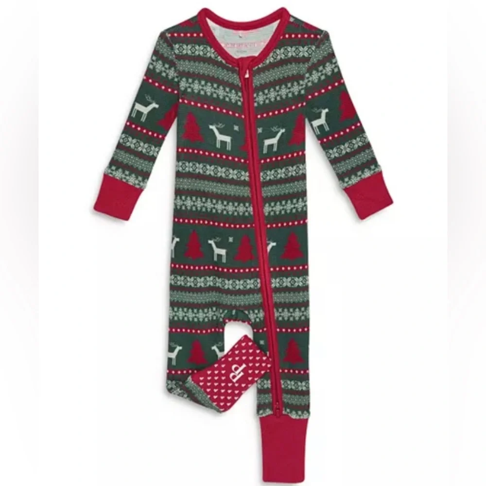 NWT Posh Peanut Holiday Fair Isle Red & Green Holiday Convertible Footie 12-18M